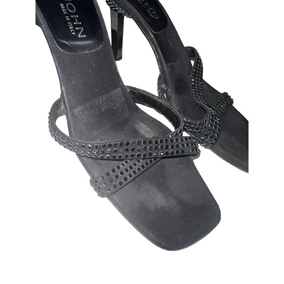 St. John Rhinestone Embellished Black Satin Heels Strappy Sandals Sz 8 AA READ - Picture 12 of 12